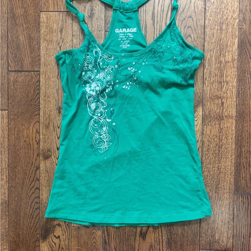 Garage dark green Top with White Floral Design